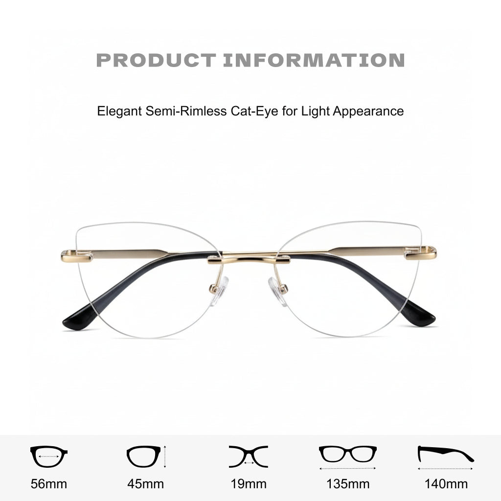 Frameless Cat Eye Glasses - Anti Blue Light Optical Frame