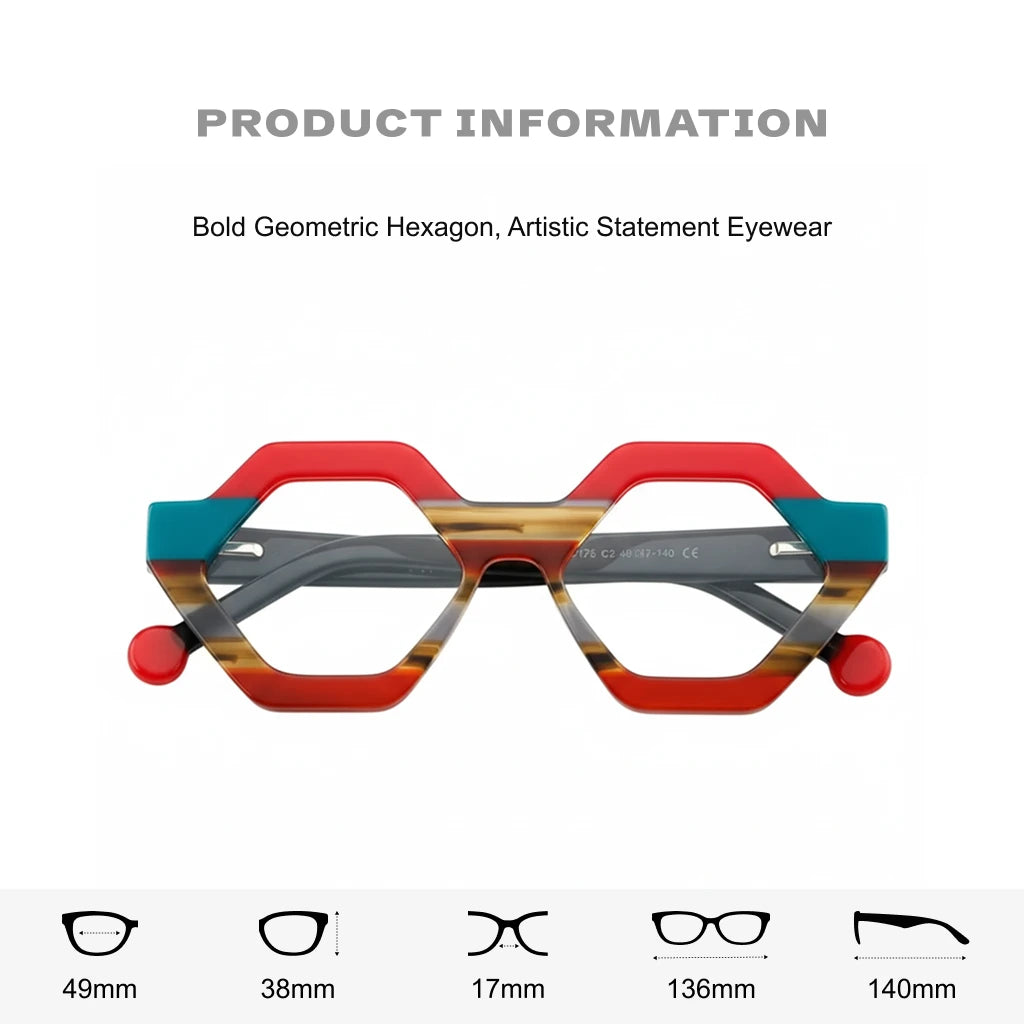 Retro Polygonal Acetate Eyeglass Frame - Unisex Optical Prescription Glasses