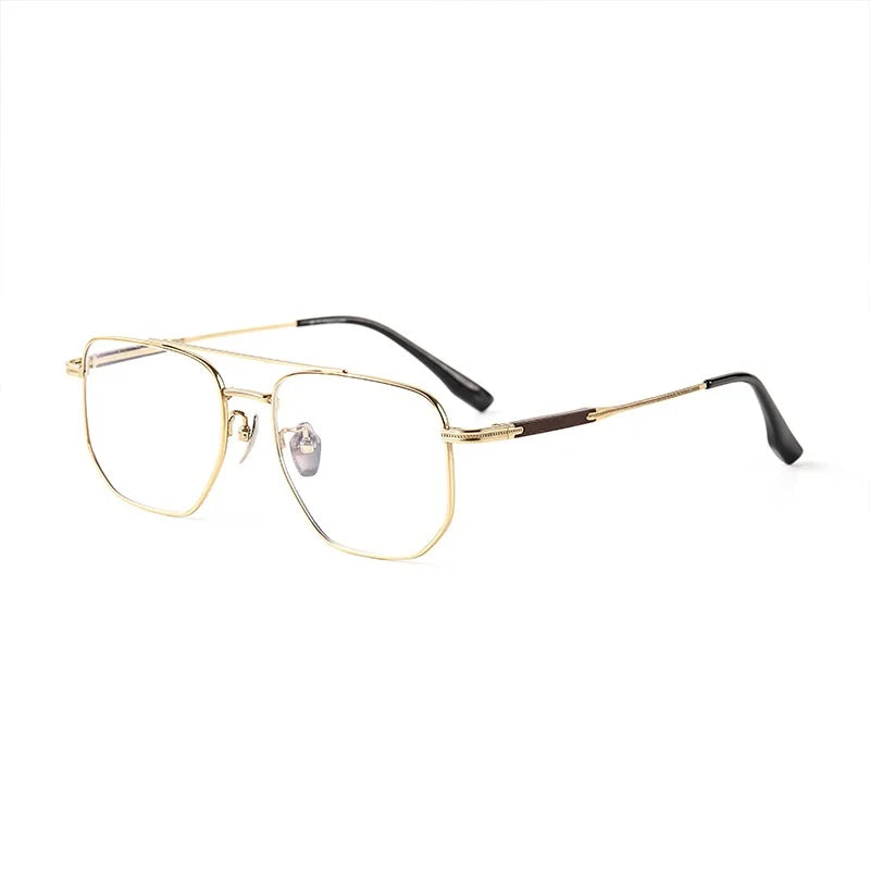 Titanium Double Beam Eyeglass Frame with Sandalwood Temples - Model 606