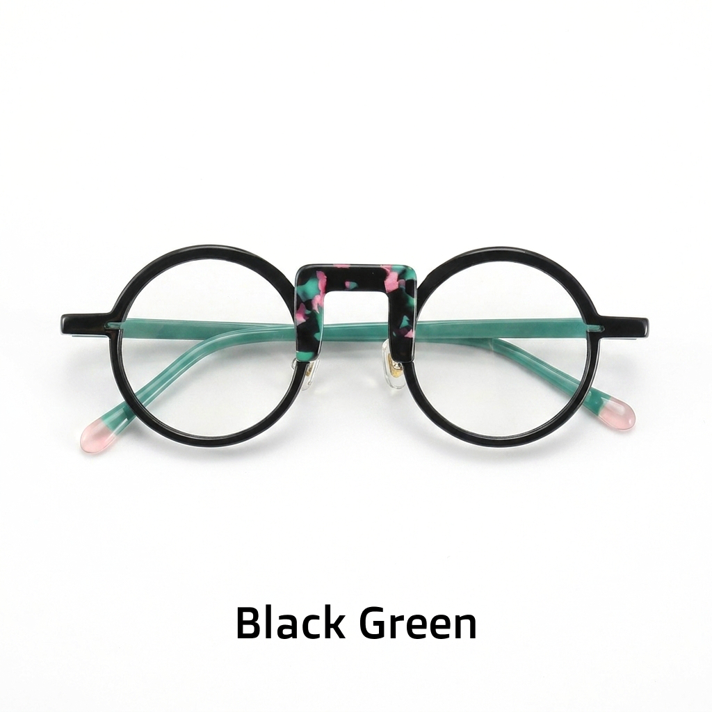 Rundes optisches Brillengestell aus Acetat – Unisex-Patchwork-Farbe