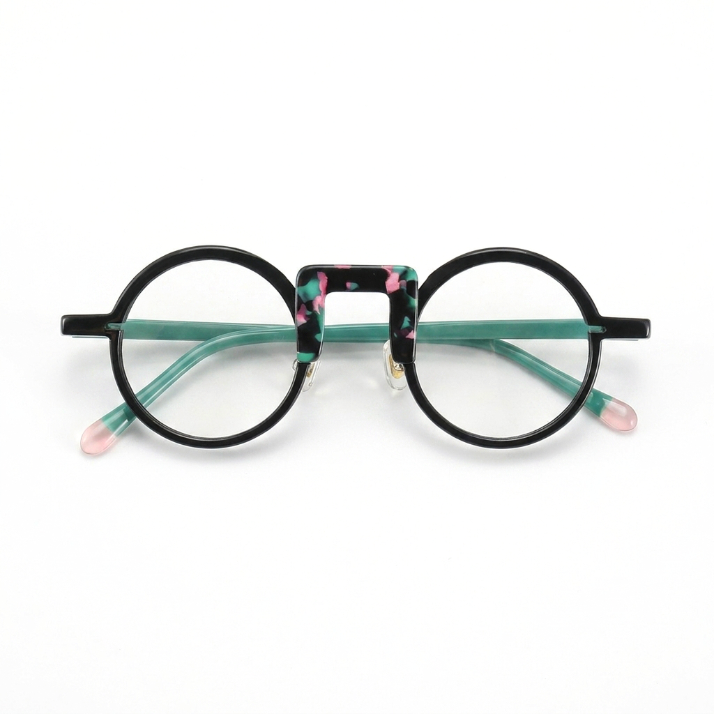 Montatura per occhiali da vista rotonda in acetato - Colore patchwork unisex