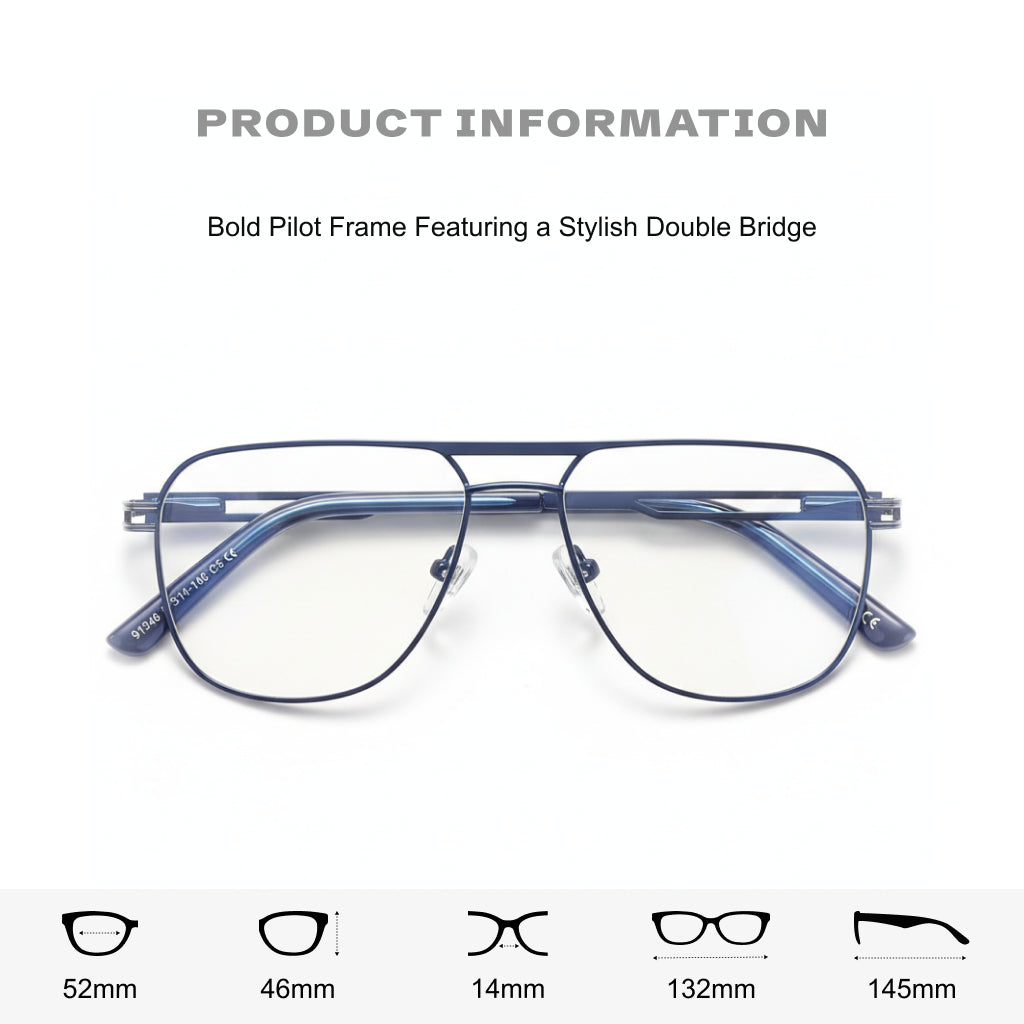 Anti Blue Light Metal Eyeglass Frame - Double Beam Optical Prescription Glasses