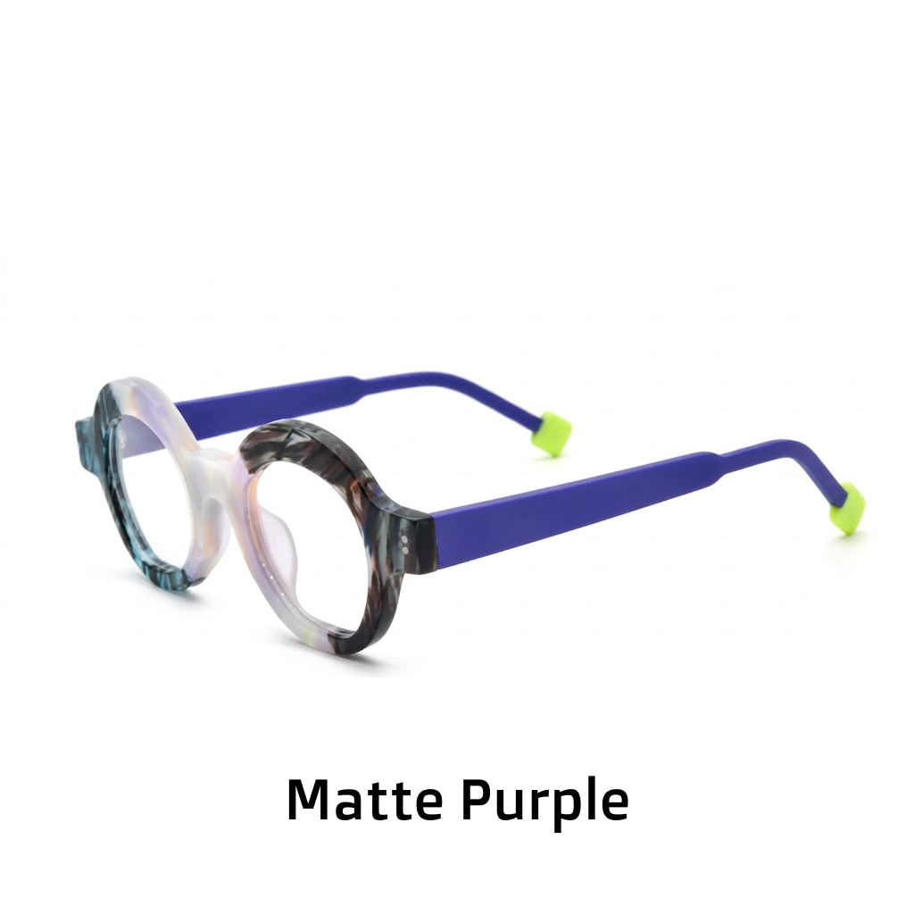 Round Acetate Eyeglass Frames – Wide Edge Multicolor Matte