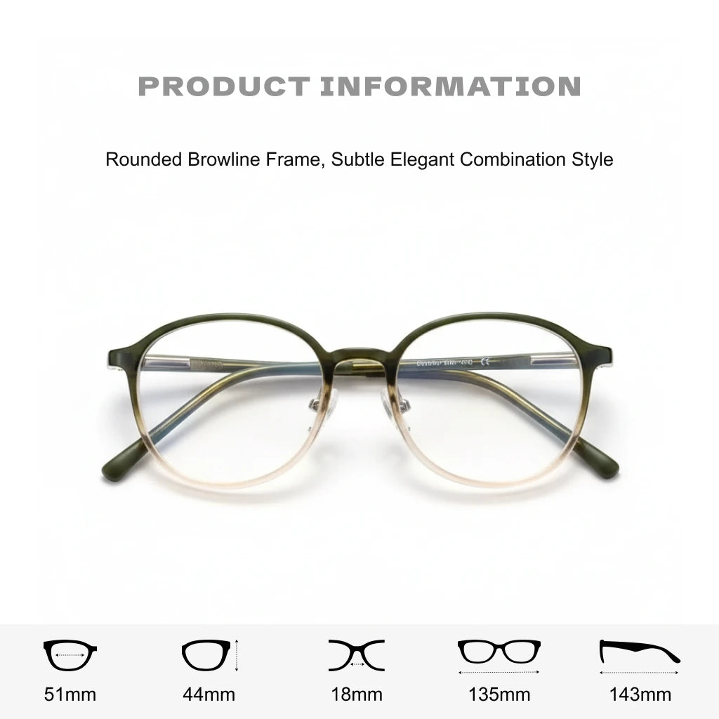 TR90 Retro Round Eyeglass Frame - Anti Blue Light