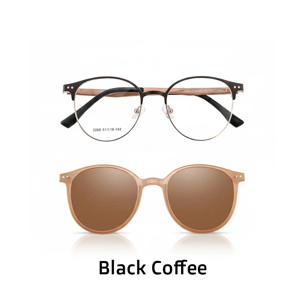 Polarized Magnetic 2-in-1 Round Prescription Sunglasses - Alloy Frame