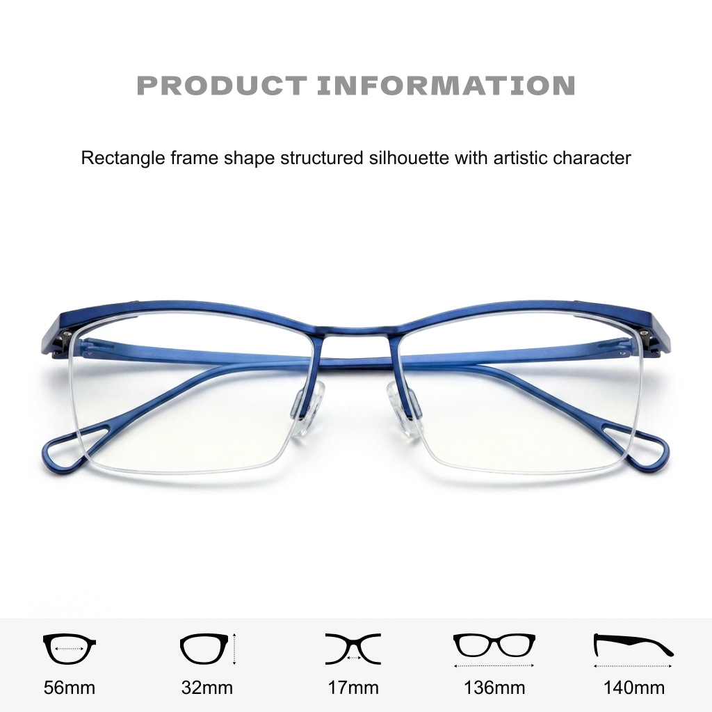 Titanium Semi-Rimless Square Optical Frames – Unisex Prescription Eyeglasses