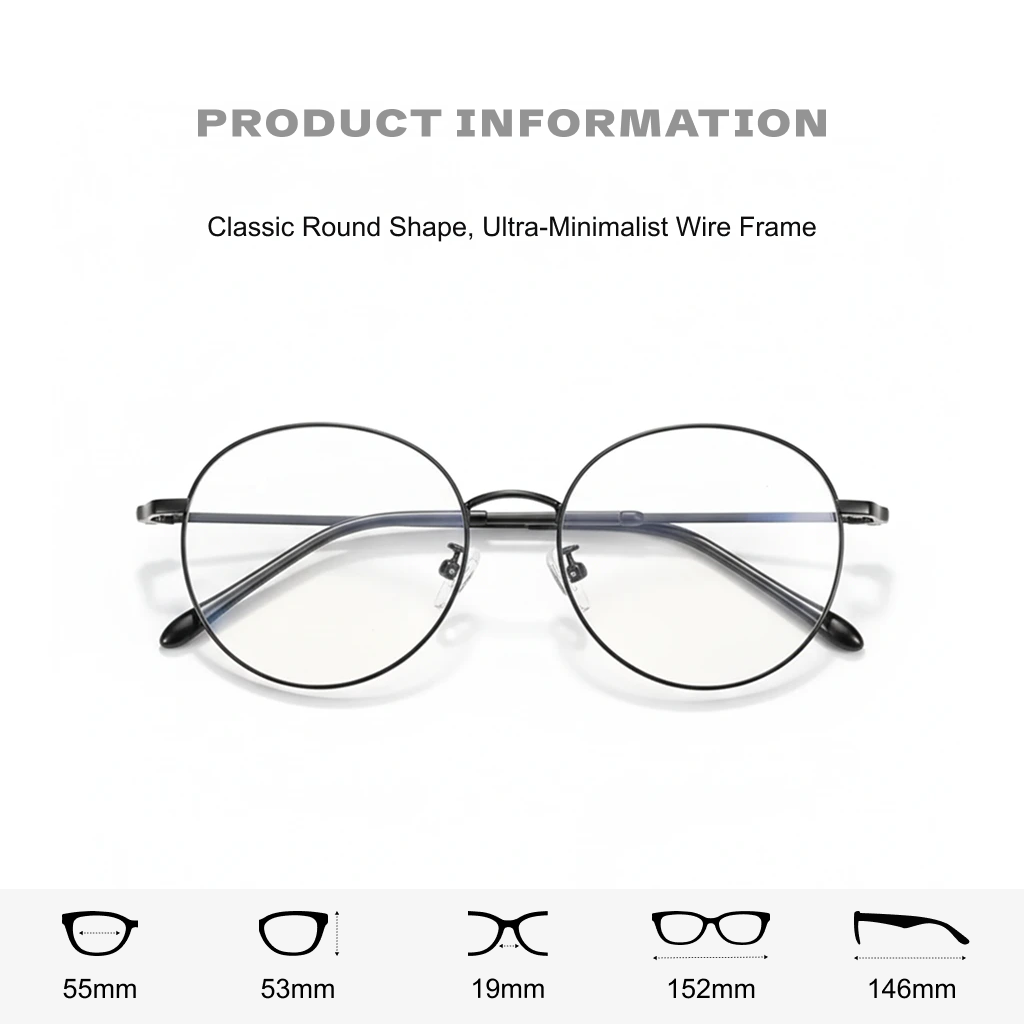 Montures rondes rétro ultra-légères en alliage - Lunettes optiques de vue unisexes