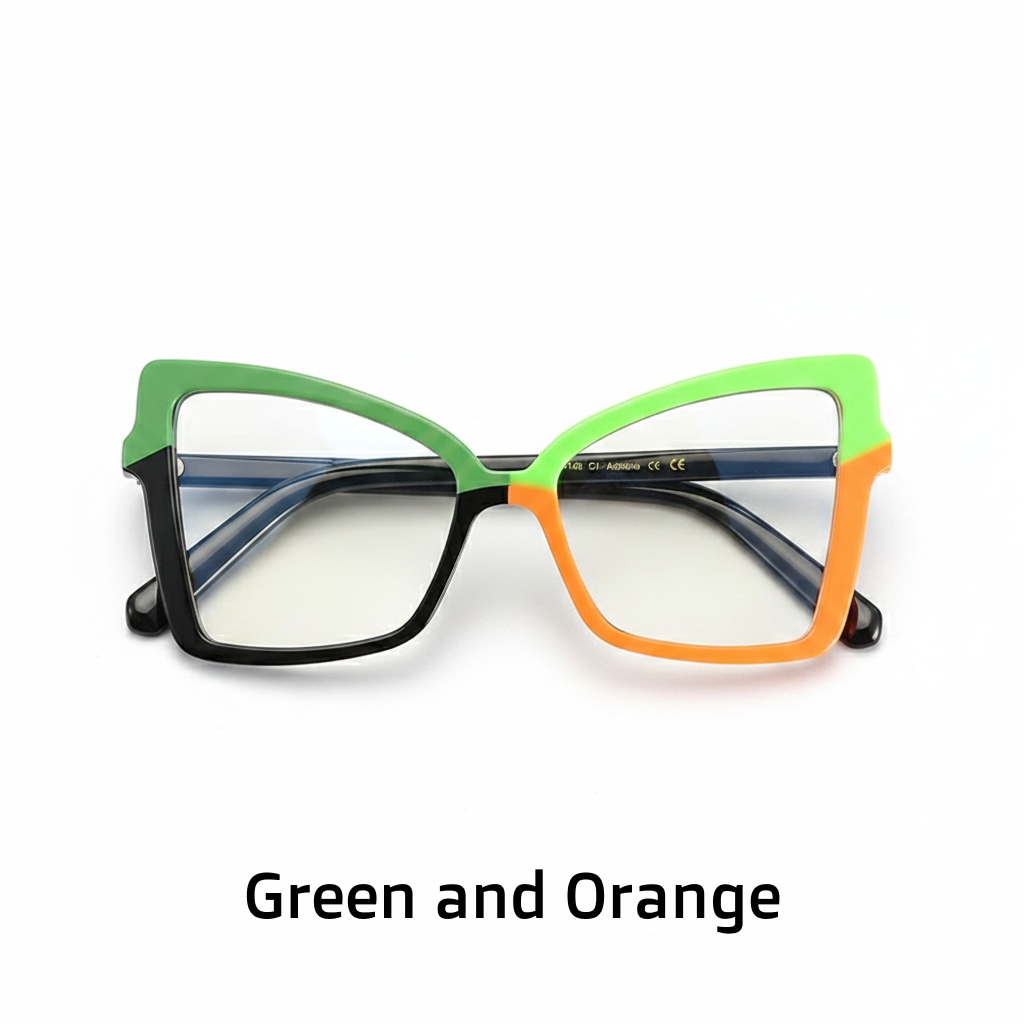 Montature da vista in acetato quadrato Cat Eye color patchwork