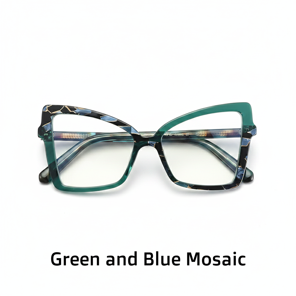Montature da vista in acetato quadrato Cat Eye color patchwork